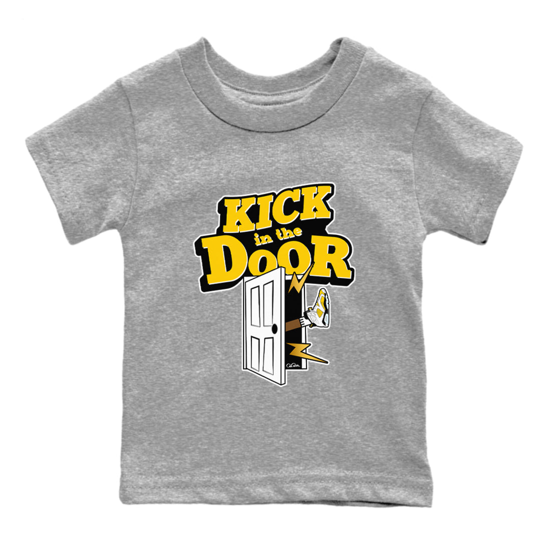Air Jordan 6 Yellow Ochre shirt to match jordans Kick In The Door sneaker tees AJ6 Yellow Ochre SNRT Sneaker Release Tees Baby Toddler Heather Grey 2 T-Shirt