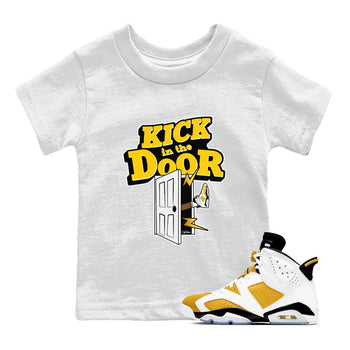 Air Jordan 6 Yellow Ochre shirt to match jordans Kick In The Door sneaker tees AJ6 Yellow Ochre SNRT Sneaker Release Tees Baby Toddler White 1 T-Shirt