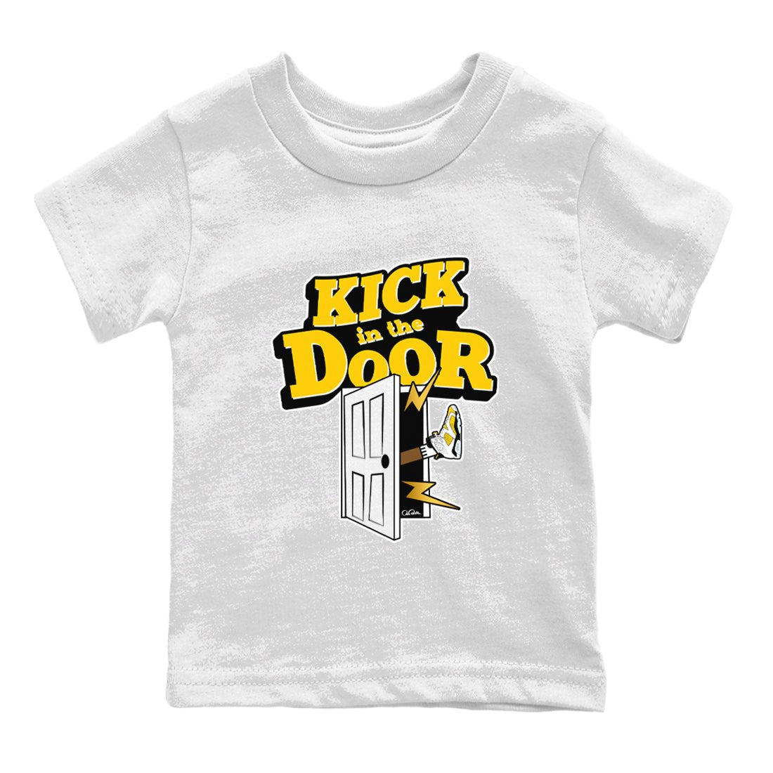 Air Jordan 6 Yellow Ochre shirt to match jordans Kick In The Door sneaker tees AJ6 Yellow Ochre SNRT Sneaker Release Tees Baby Toddler White 2 T-Shirt