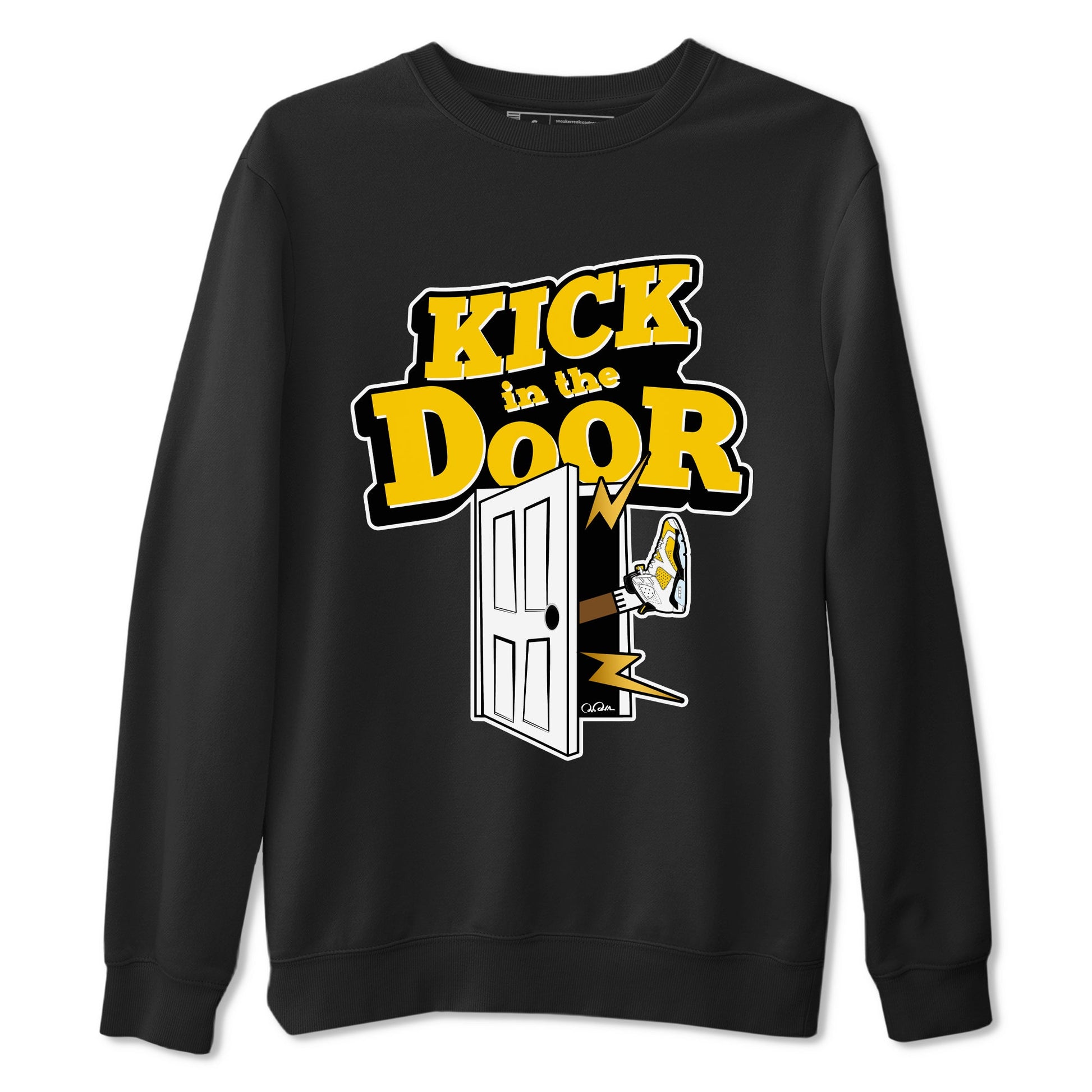 Air Jordan 6 Yellow Ochre shirt to match jordans Kick In The Door sneaker tees AJ6 Yellow Ochre SNRT Sneaker Release Tees Unisex Black 2 T-Shirt