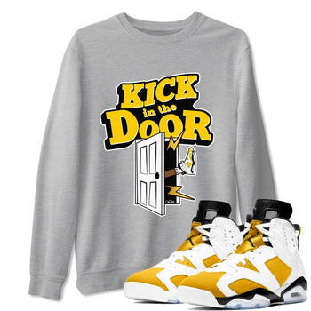 Air Jordan 6 Yellow Ochre shirt to match jordans Kick In The Door sneaker tees AJ6 Yellow Ochre SNRT Sneaker Release Tees Unisex Heather Grey 1 T-Shirt