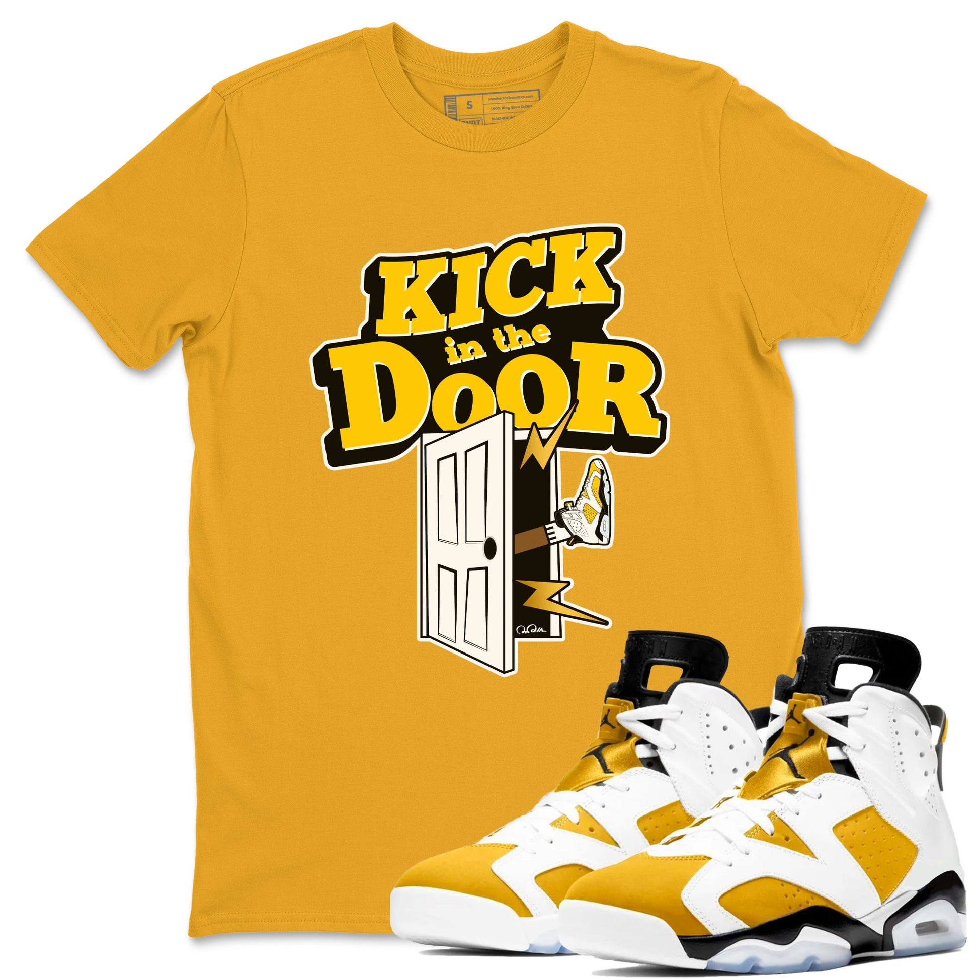 Air Jordan 6 Yellow Ochre shirt to match jordans Kick In The Door sneaker tees AJ6 Yellow Ochre SNRT Sneaker Release Tees Unisex Gold 1 T-Shirt