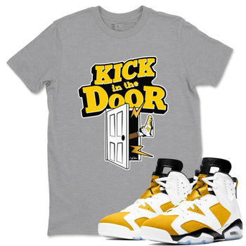 Air Jordan 6 Yellow Ochre shirt to match jordans Kick In The Door sneaker tees AJ6 Yellow Ochre SNRT Sneaker Release Tees Unisex Heather Grey 1 T-Shirt