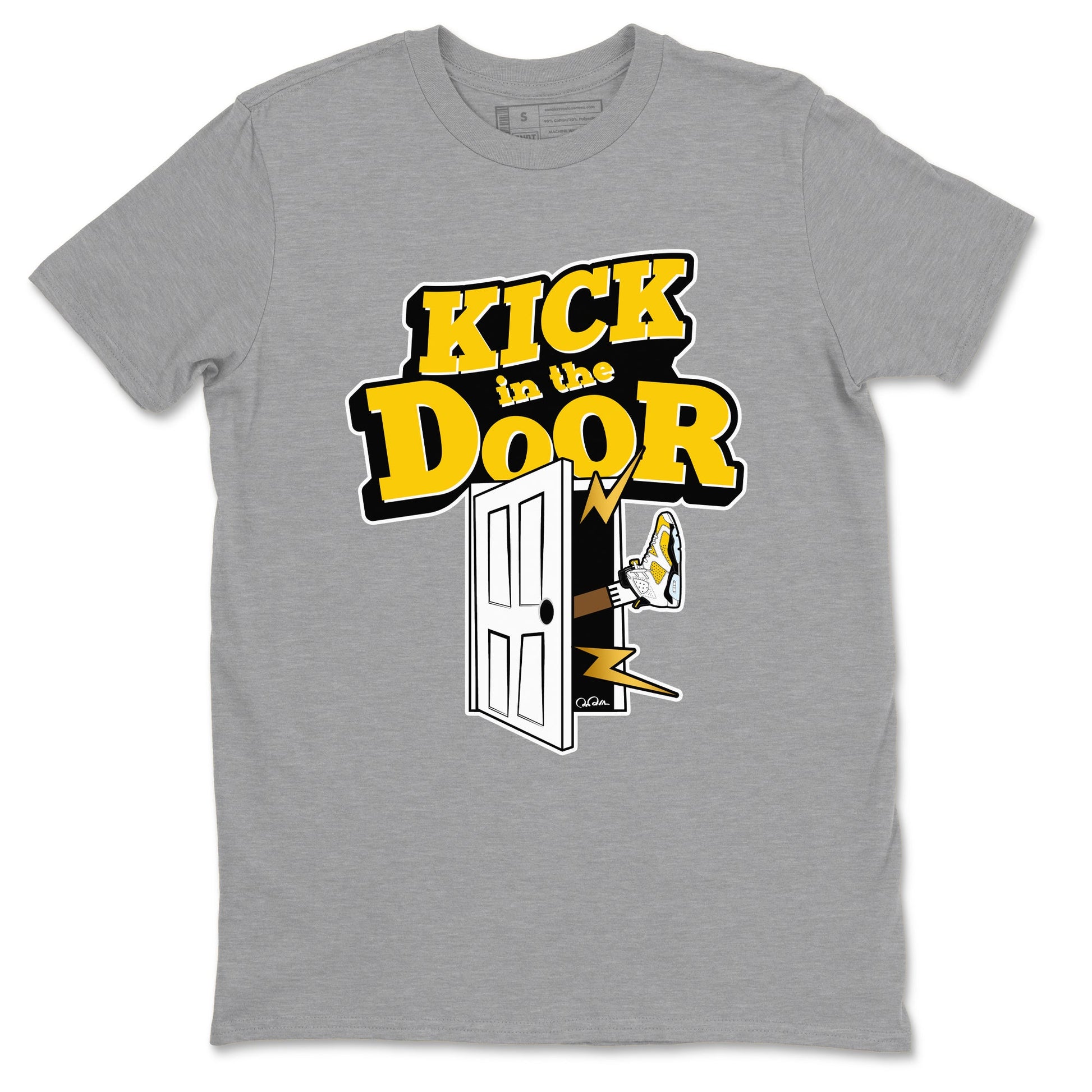 Air Jordan 6 Yellow Ochre shirt to match jordans Kick In The Door sneaker tees AJ6 Yellow Ochre SNRT Sneaker Release Tees Unisex Heather Grey 2 T-Shirt