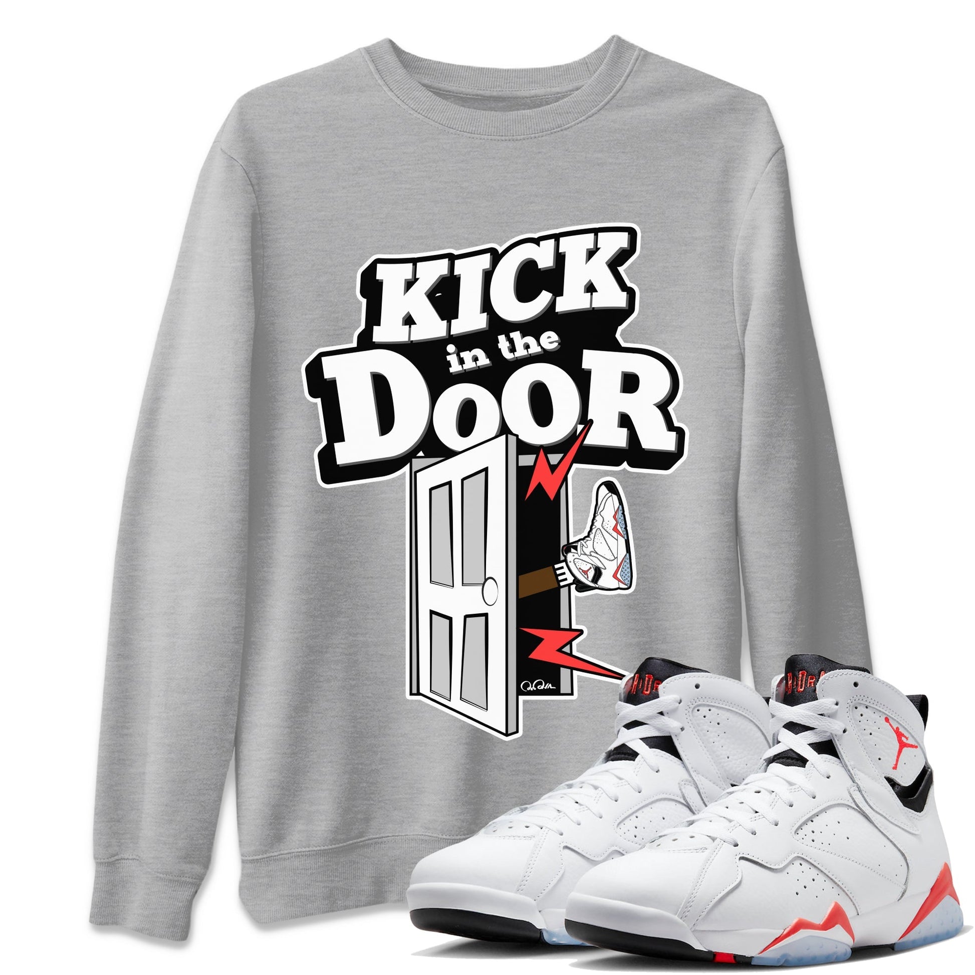 Air Jordan 7 Infrared Sneaker Match Tees Kick In The Door Sneaker Tees AJ7 Infrared Sneaker Release Tees Unisex Shirts Heather Grey 1