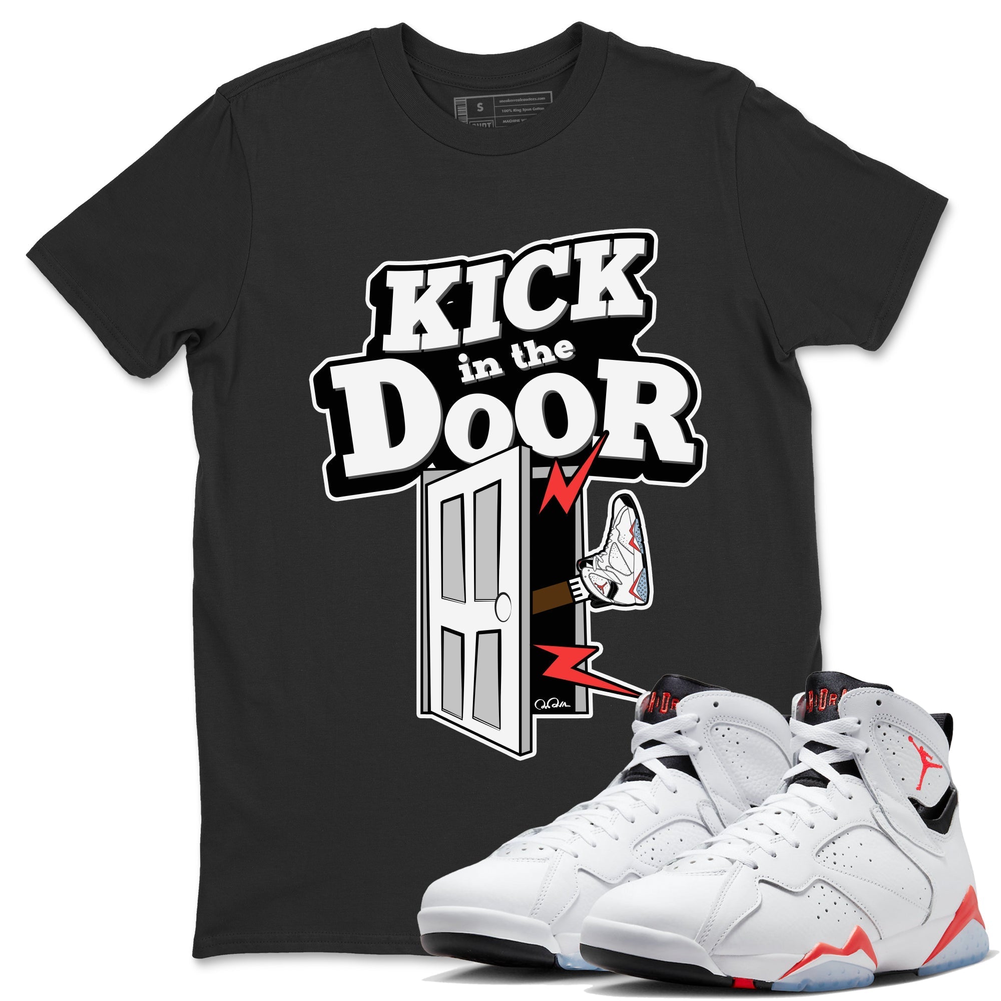 Air Jordan 7 Infrared Sneaker Match Tees Kick In The Door Sneaker Tees AJ7 Infrared Sneaker Release Tees Unisex Shirts Black 1