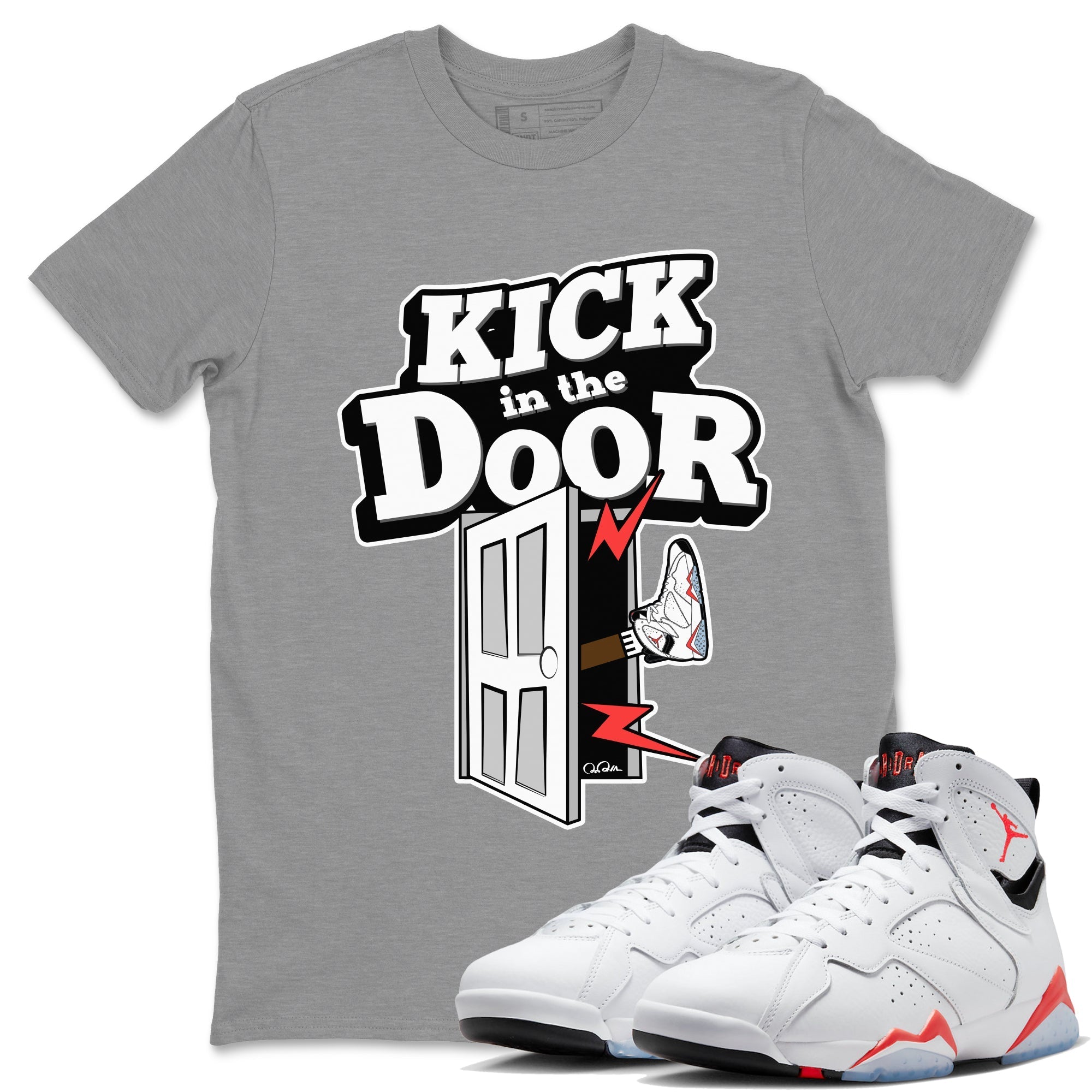 Air Jordan 7 Infrared Sneaker Match Tees Kick In The Door Sneaker Tees AJ7 Infrared Sneaker Release Tees Unisex Shirts Heather Grey 1