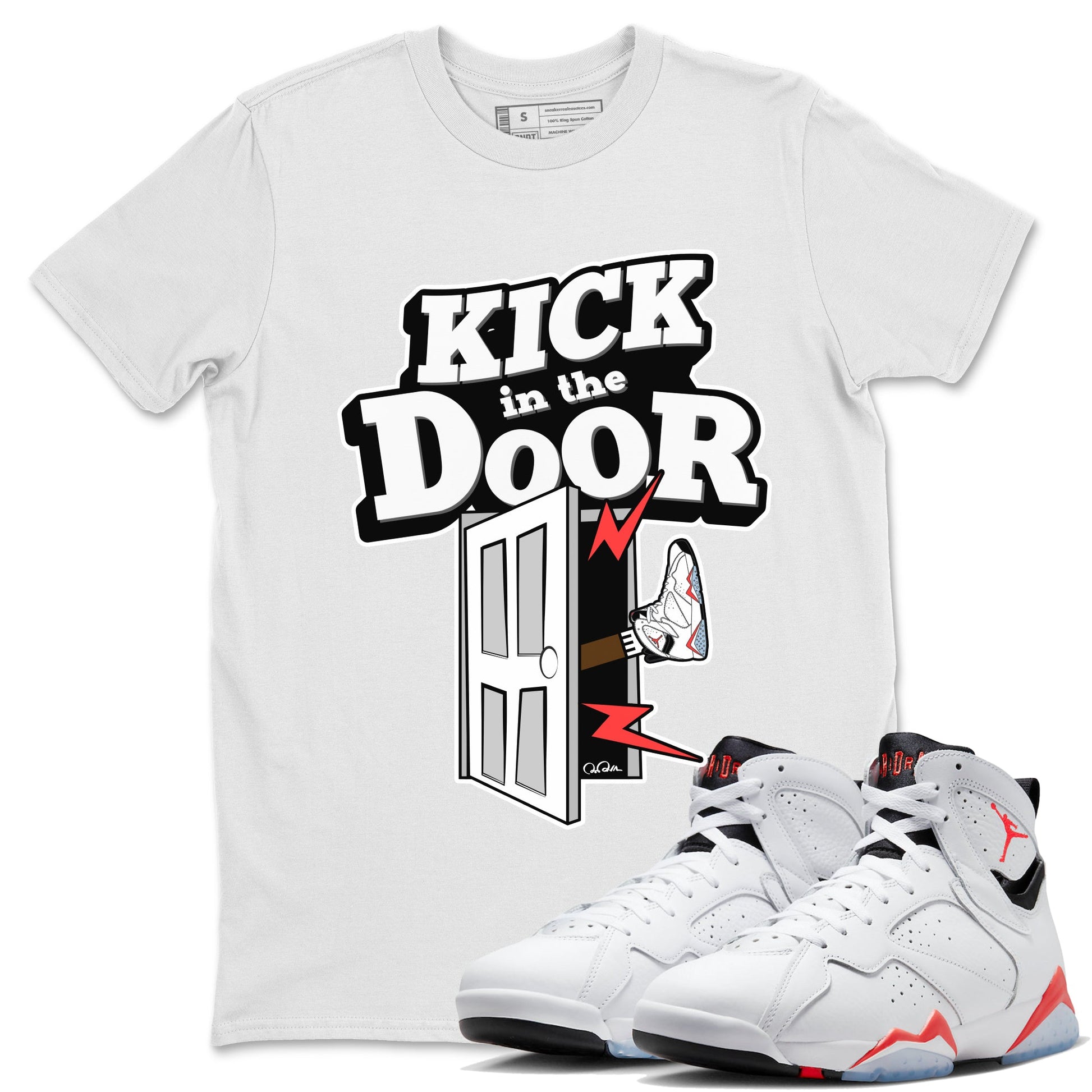 Air Jordan 7 Infrared Sneaker Match Tees Kick In The Door Sneaker Tees AJ7 Infrared Sneaker Release Tees Unisex Shirts White 1