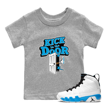 9s Powder Blue shirt to match jordans Kick In The Door sneaker tees Air Jordan 9 Powder Blue SNRT sneaker release tees baby toddler Heather Grey 1 cotton Shirt