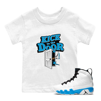 9s Powder Blue shirt to match jordans Kick In The Door sneaker tees Air Jordan 9 Powder Blue SNRT sneaker release tees baby toddler White 1 cotton Shirt