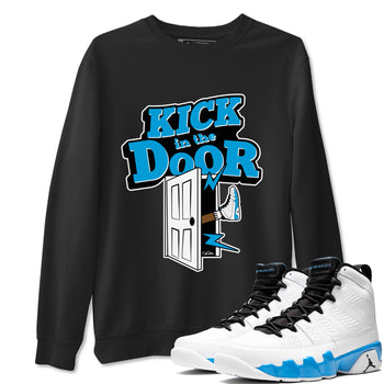 9s Powder Blue shirt to match jordans Kick In The Door sneaker tees Air Jordan 9 Powder Blue SNRT Sneaker Release Tees unisex cotton Black 1 crew neck shirt