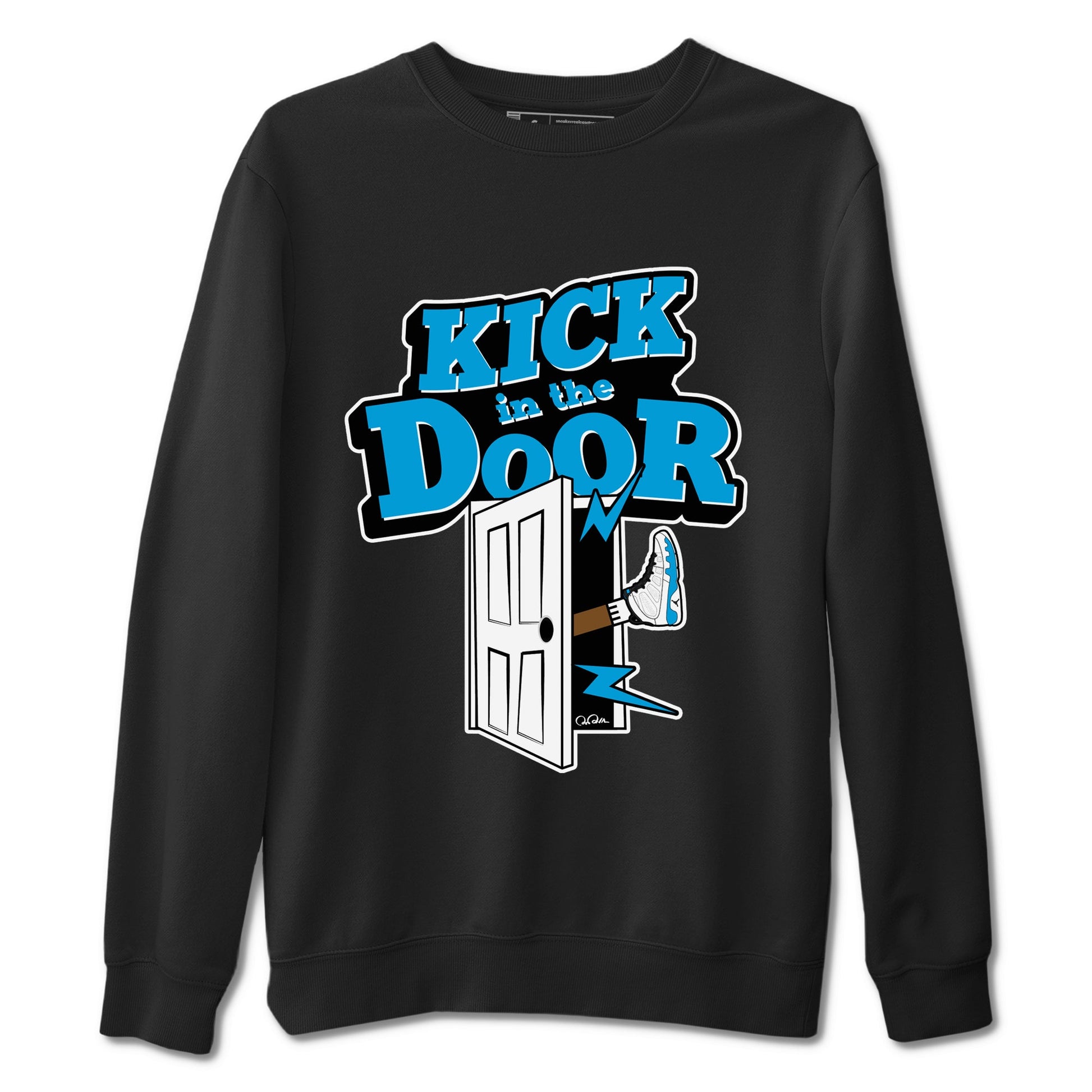 9s Powder Blue shirt to match jordans Kick In The Door sneaker tees Air Jordan 9 Powder Blue SNRT Sneaker Release Tees unisex cotton Black 2 crew neck shirt