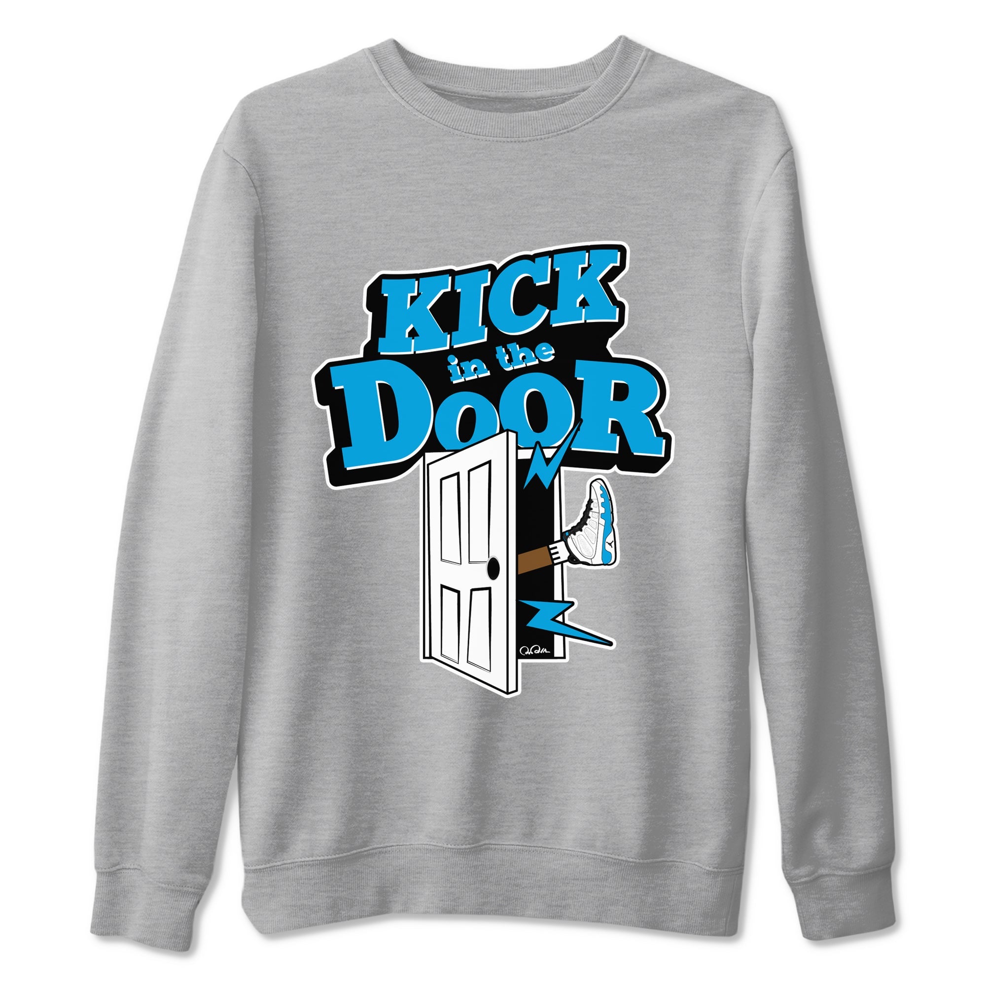 9s Powder Blue shirt to match jordans Kick In The Door sneaker tees Air Jordan 9 Powder Blue SNRT Sneaker Release Tees unisex cotton Heather Grey 2 crew neck shirt