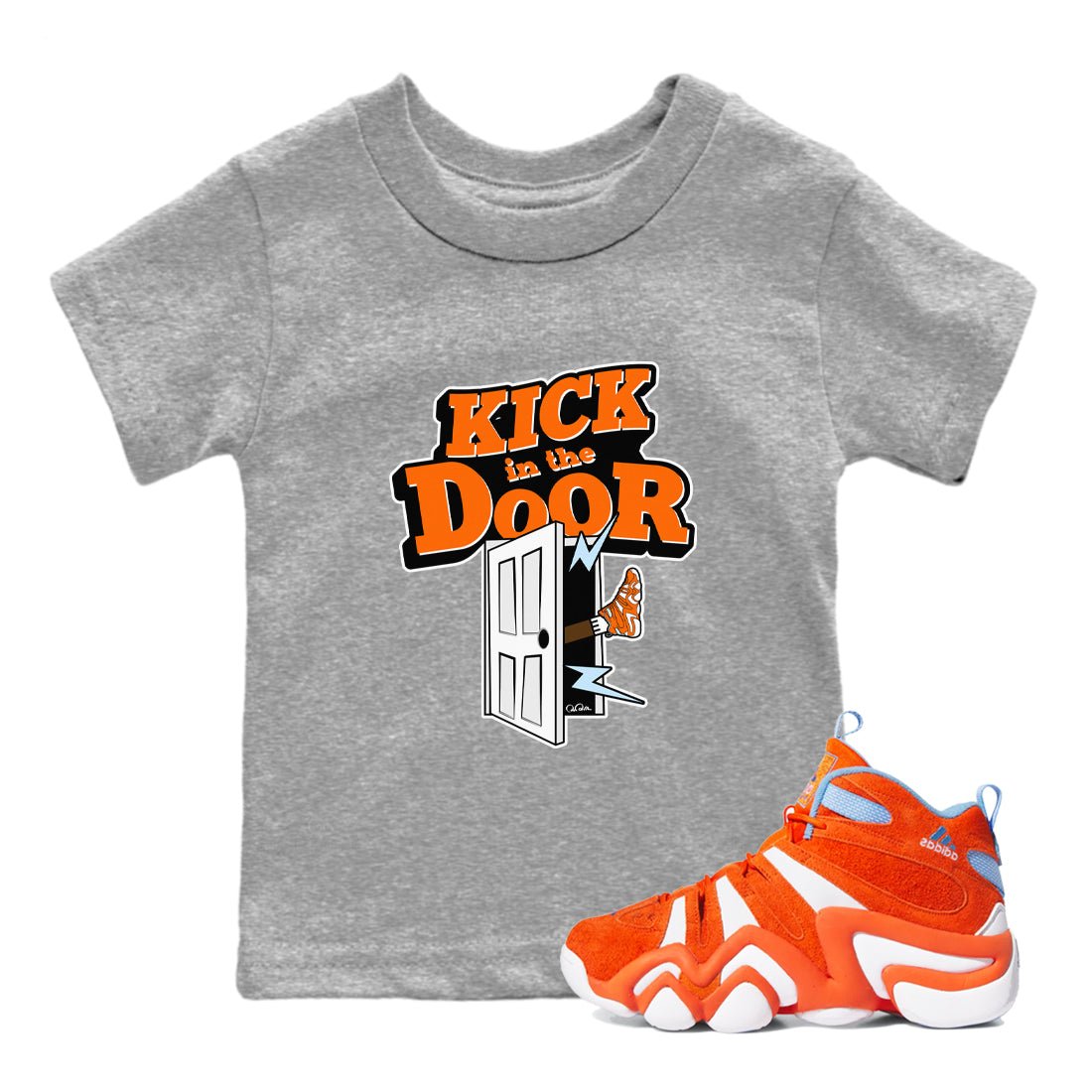 Crazy 8 Team Orange shirt to match jordans Kick In The Door sneaker tees Adidas Crazy 8 Team Orange SNRT Sneaker Release Tees Baby Toddler Heather Grey 1 T-Shirt