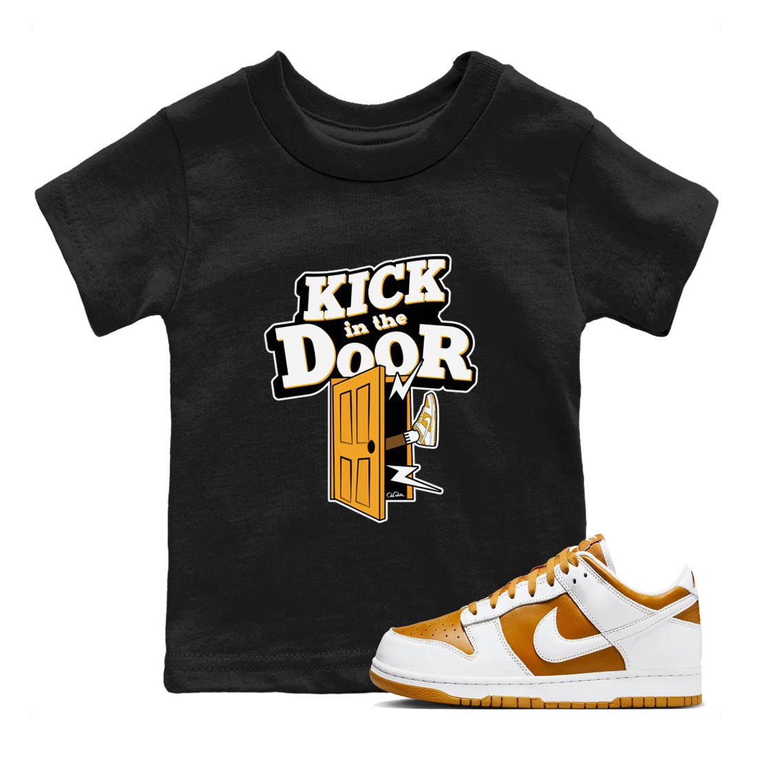 Dunk Dark Curry shirt to match jordans Kick In The Door sneaker tees AJ1 Low Dark Curry SNRT sneaker release tees baby toddler Black 1 cotton Shirt