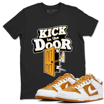 Dunk Dark Curry shirt to match jordans Kick In The Door sneaker tees AJ1 Low Dark Curry SNRT Sneaker Release Tees unisex cotton Black 1 crew neck shirt