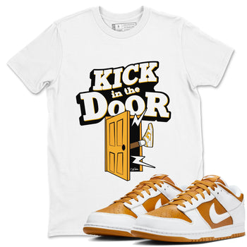 Dunk Dark Curry shirt to match jordans Kick In The Door sneaker tees AJ1 Low Dark Curry SNRT Sneaker Release Tees unisex cotton White 1 crew neck shirt