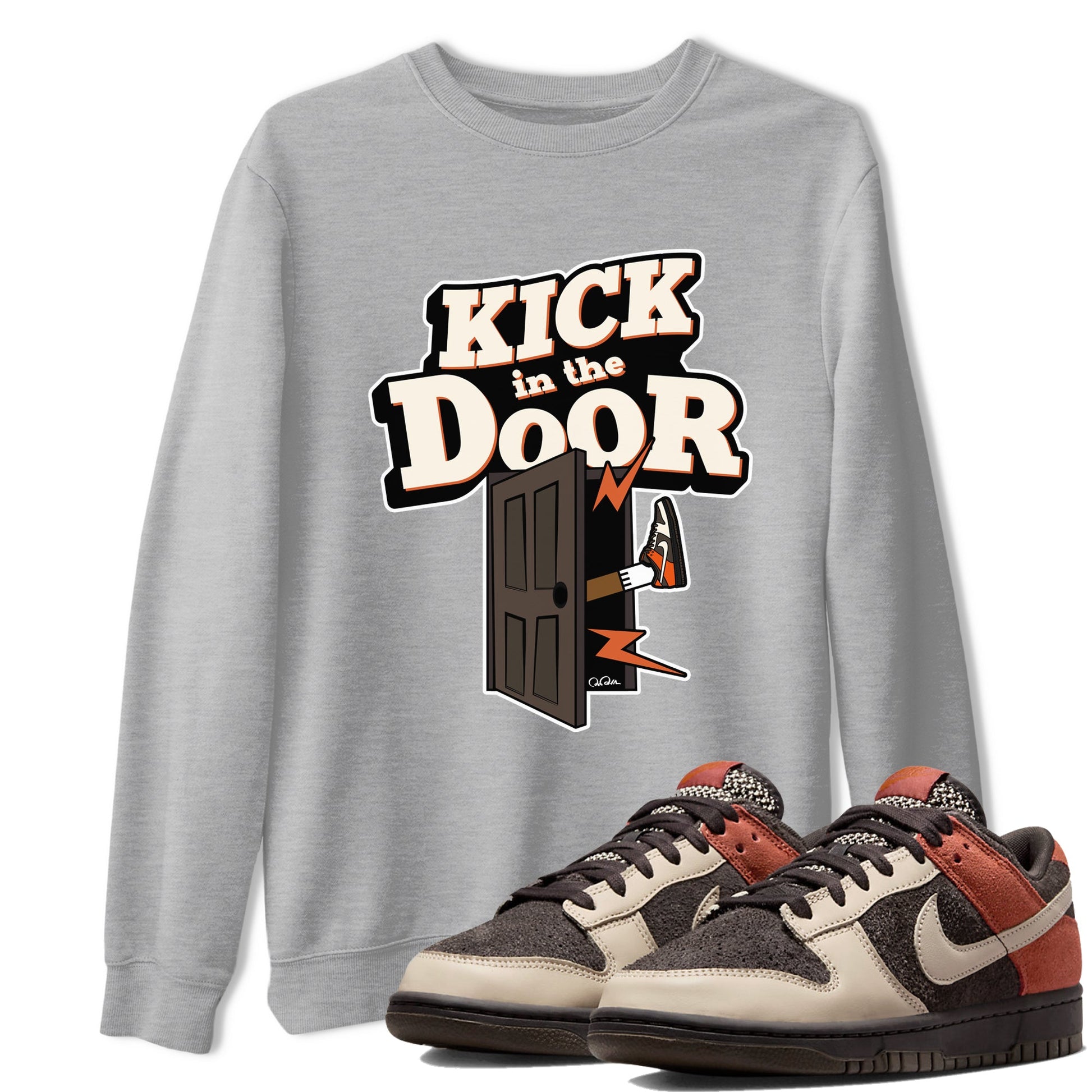 Dunk Red Panda shirt to match jordans Kick In The Door sneaker tees Nike Dunk LowRed Panda SNRT Sneaker Release Tees Unisex Heather Grey 1 T-Shirt