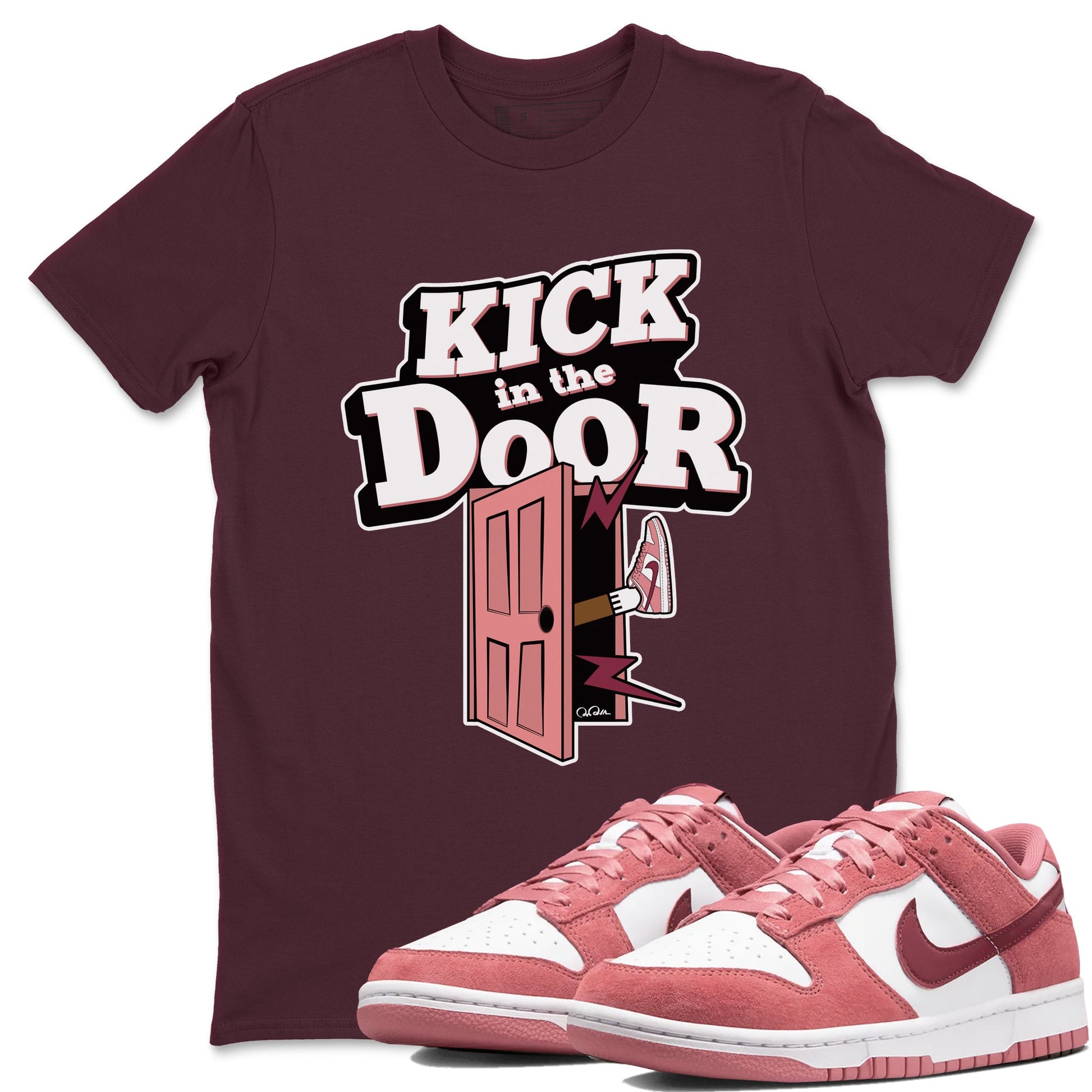 Dunk Valentines Day 2024 shirt to match jordans Kick In The Door sneaker tees Dunk Happy Valentines Day 2024 SNRT Sneaker Release Tees Unisex Maroon 1 T-Shirt