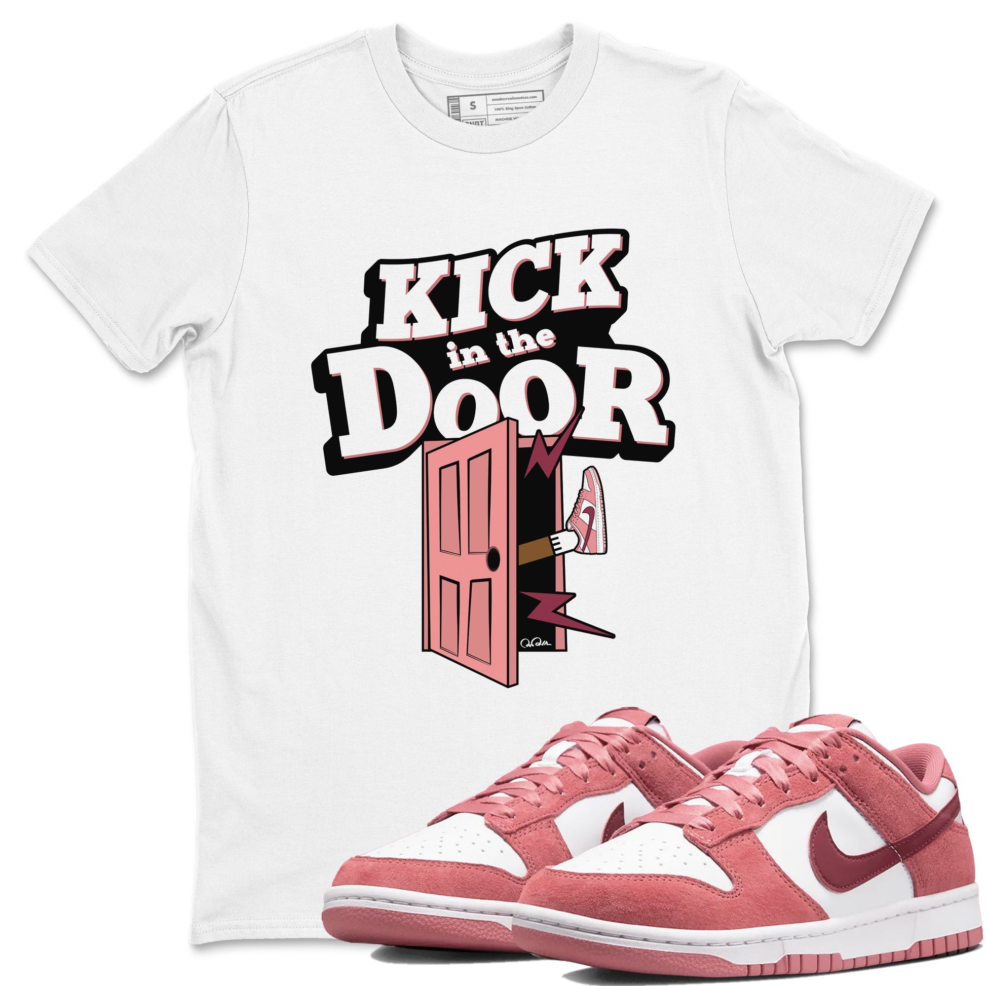 Dunk Valentines Day 2024 shirt to match jordans Kick In The Door sneaker tees Dunk Happy Valentines Day 2024 SNRT Sneaker Release Tees Unisex White 1 T-Shirt