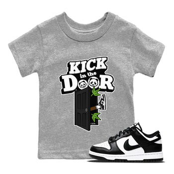 Dunk Panda Sneaker Match Tees Kick In The Door Sneaker Tees Dunk Low White Black SNRT Sneaker Release Tees Kids Shirts Heather Grey 1