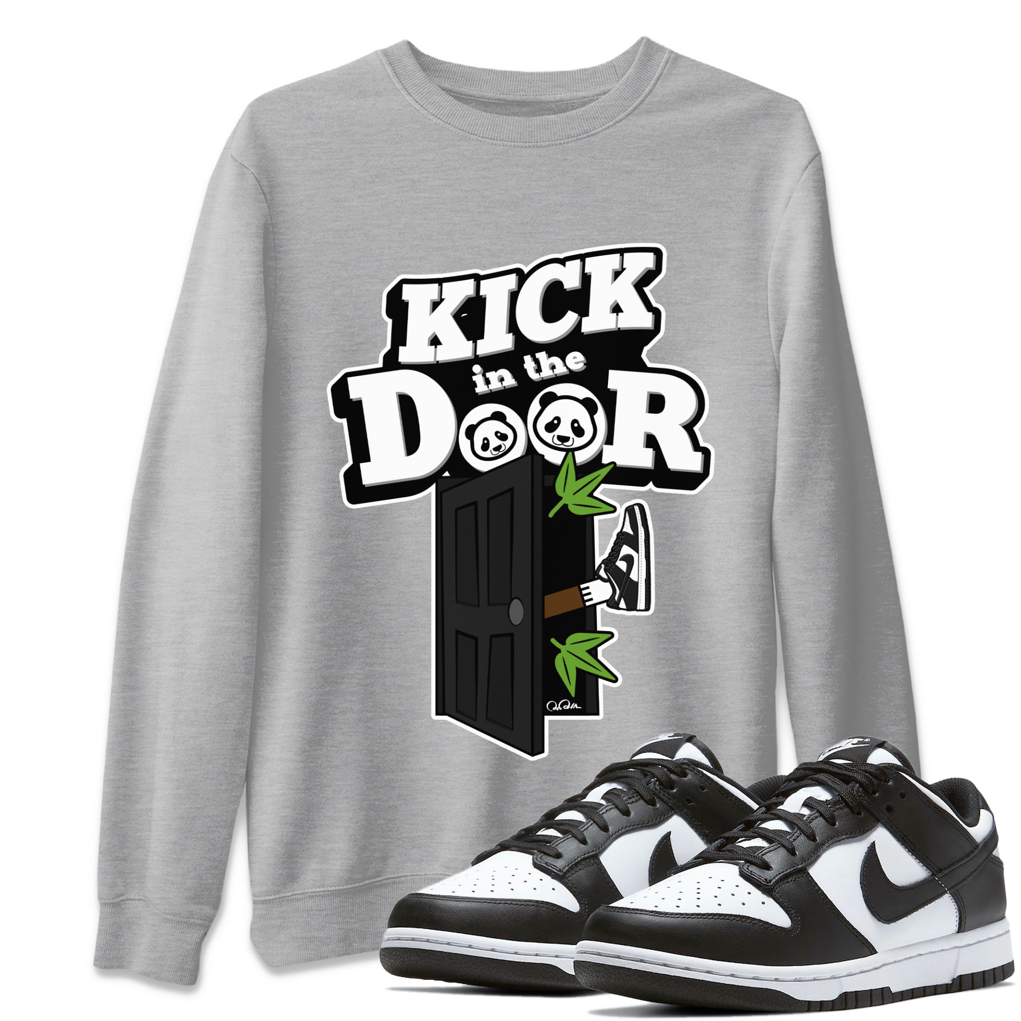 Dunk Panda Sneaker Match Tees Kick In The Door Sneaker Tees Dunk Low White Black SNRT Sneaker Release Tees Unisex Shirts Heather Grey 1