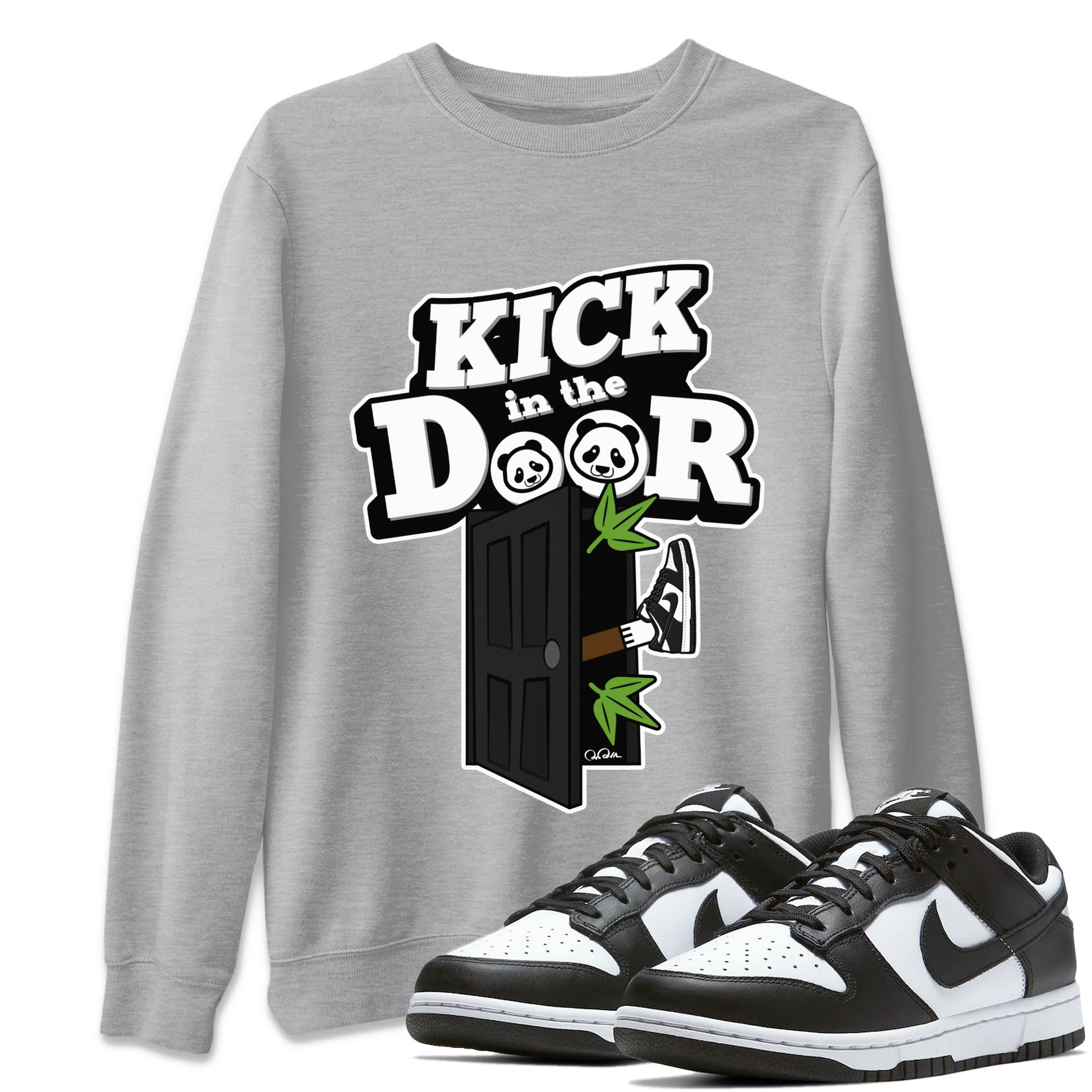 Dunk Panda Sneaker Match Tees Kick In The Door Sneaker Tees Dunk Low White Black SNRT Sneaker Release Tees Unisex Shirts Heather Grey 1