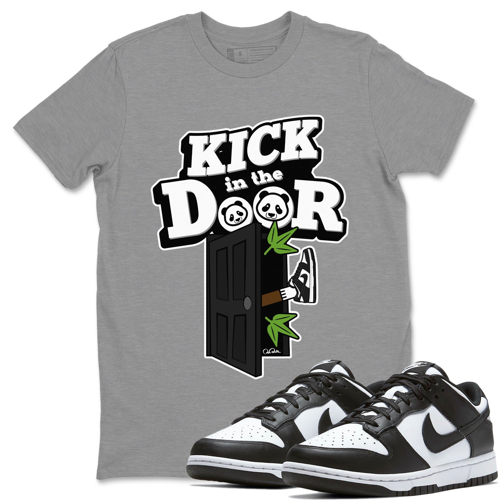 Dunk Panda Sneaker Match Tees Kick In The Door Sneaker Tees Dunk Low White Black SNRT Sneaker Release Tees Unisex Shirts Heather Grey 1