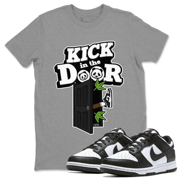Dunk Panda Sneaker Match Tees Kick In The Door Sneaker Tees Dunk Low White Black SNRT Sneaker Release Tees Unisex Shirts Heather Grey 1