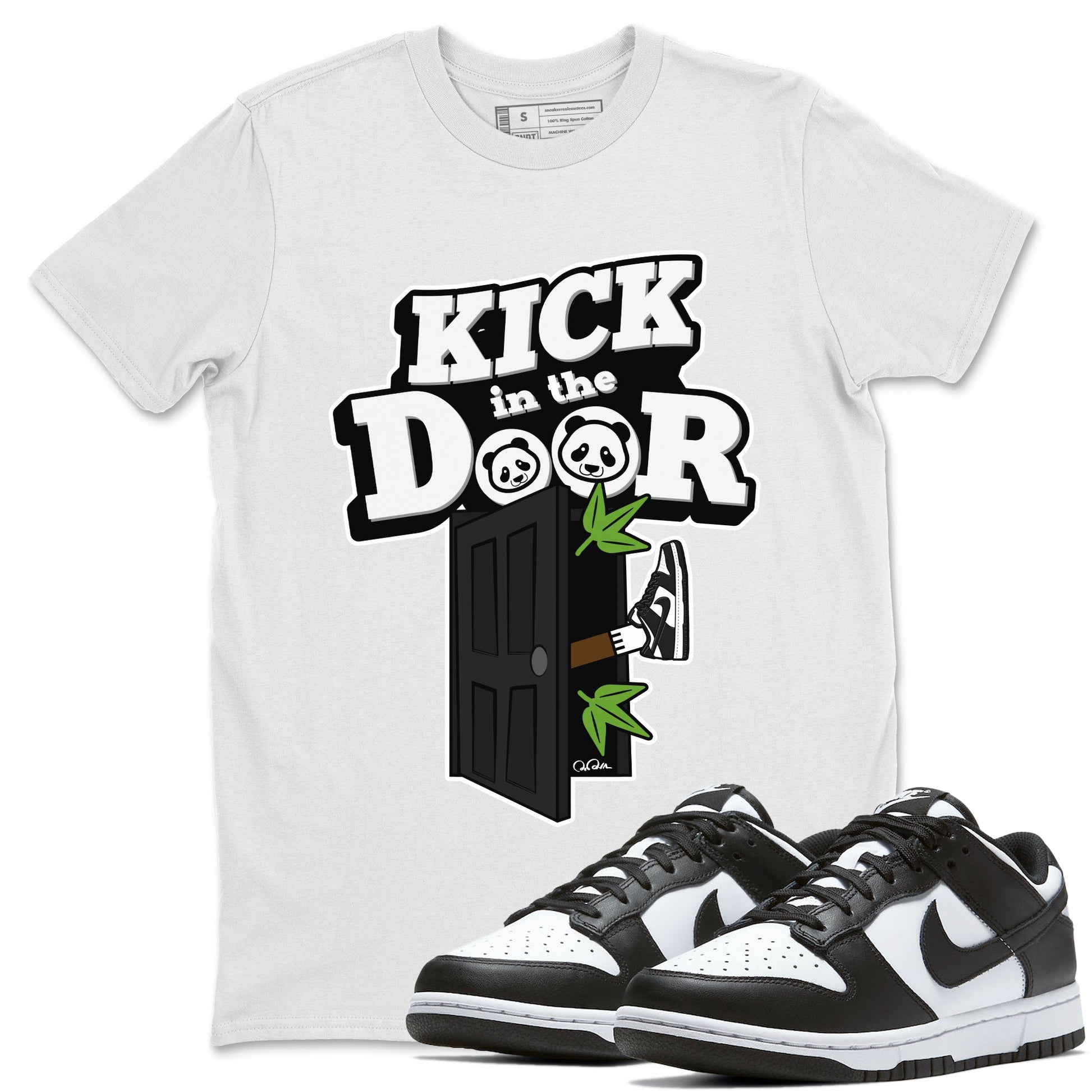 Dunk Panda Sneaker Match Tees Kick In The Door Sneaker Tees Dunk Low White Black SNRT Sneaker Release Tees Unisex Shirts White 1