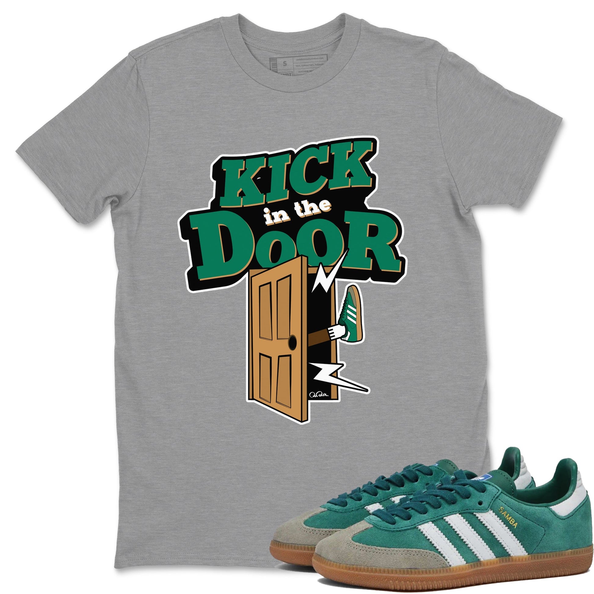 Samba Collegiate Green Gum shirt to match jordans Kick In The Door sneaker tees Adidas Green Gum SNRT Sneaker Release Tees Unisex Heather Grey 1 T-Shirt