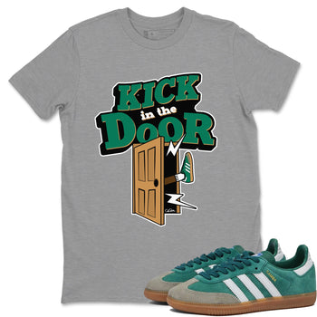 Samba Collegiate Green Gum shirt to match jordans Kick In The Door sneaker tees Adidas Green Gum SNRT Sneaker Release Tees Unisex Heather Grey 1 T-Shirt