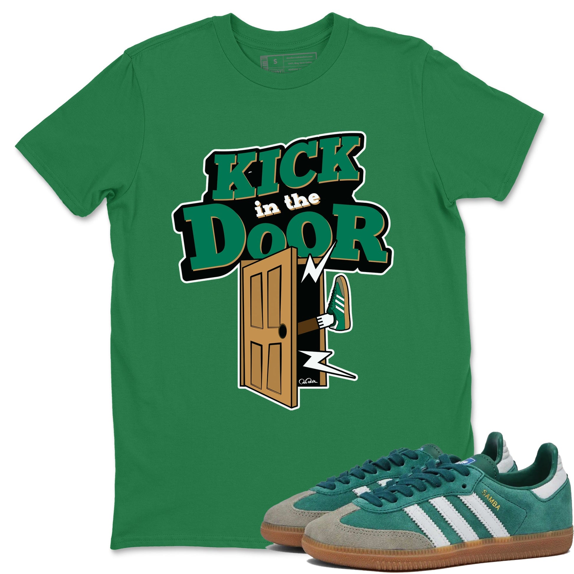 Samba Collegiate Green Gum shirt to match jordans Kick In The Door sneaker tees Adidas Green Gum SNRT Sneaker Release Tees Unisex Kelly Green 1 T-Shirt