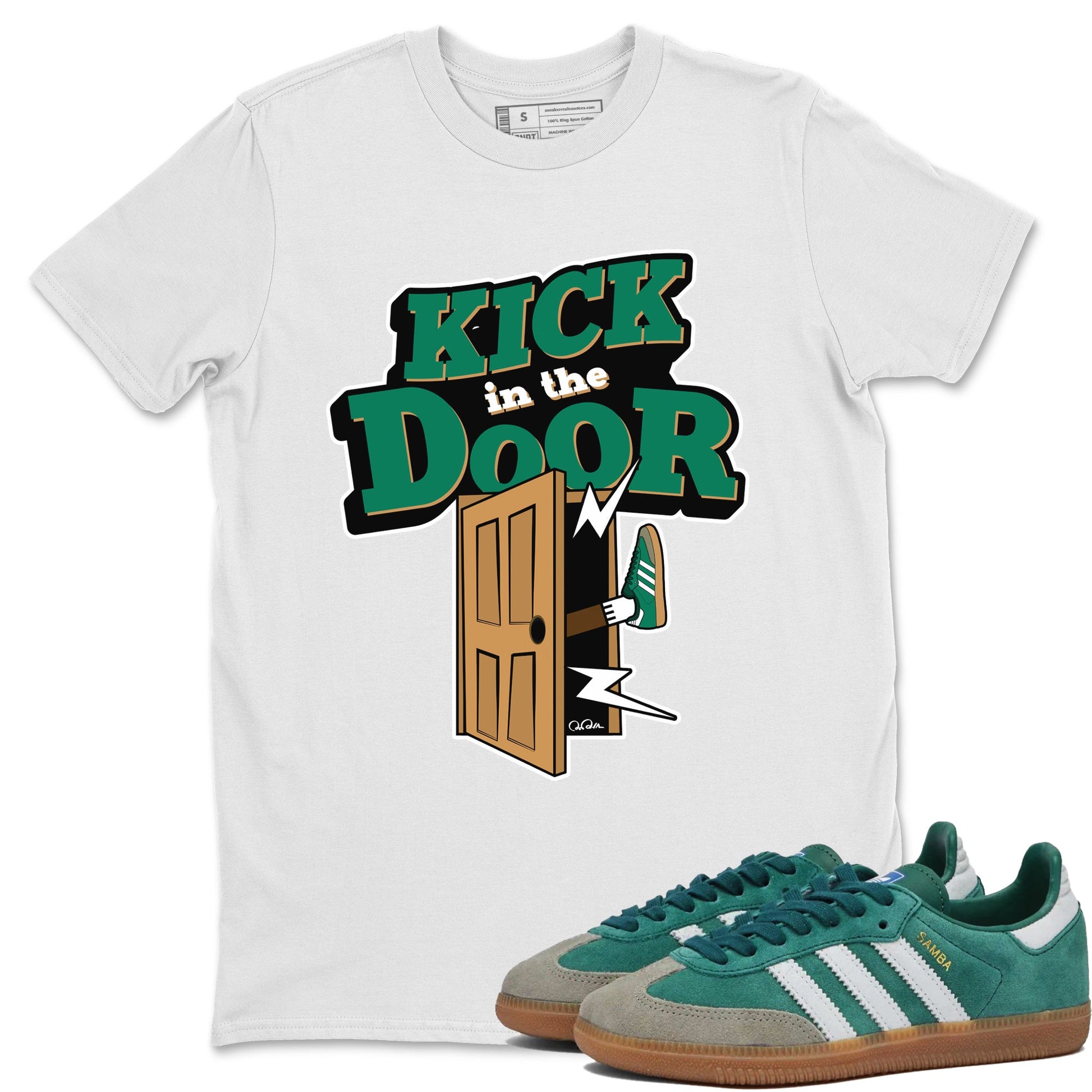 Samba Collegiate Green Gum shirt to match jordans Kick In The Door sneaker tees Adidas Green Gum SNRT Sneaker Release Tees Unisex White 1 T-Shirt