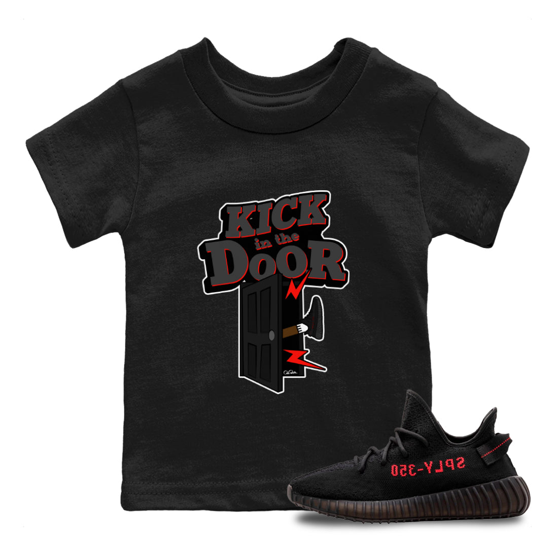 Yeezy 350 Bred shirt to match jordans Kick In The Door sneaker tees Adidas Yeezy Boost V2 350 Bred SNRT Sneaker Release Tees Baby Toddler Black 1 T-Shirt