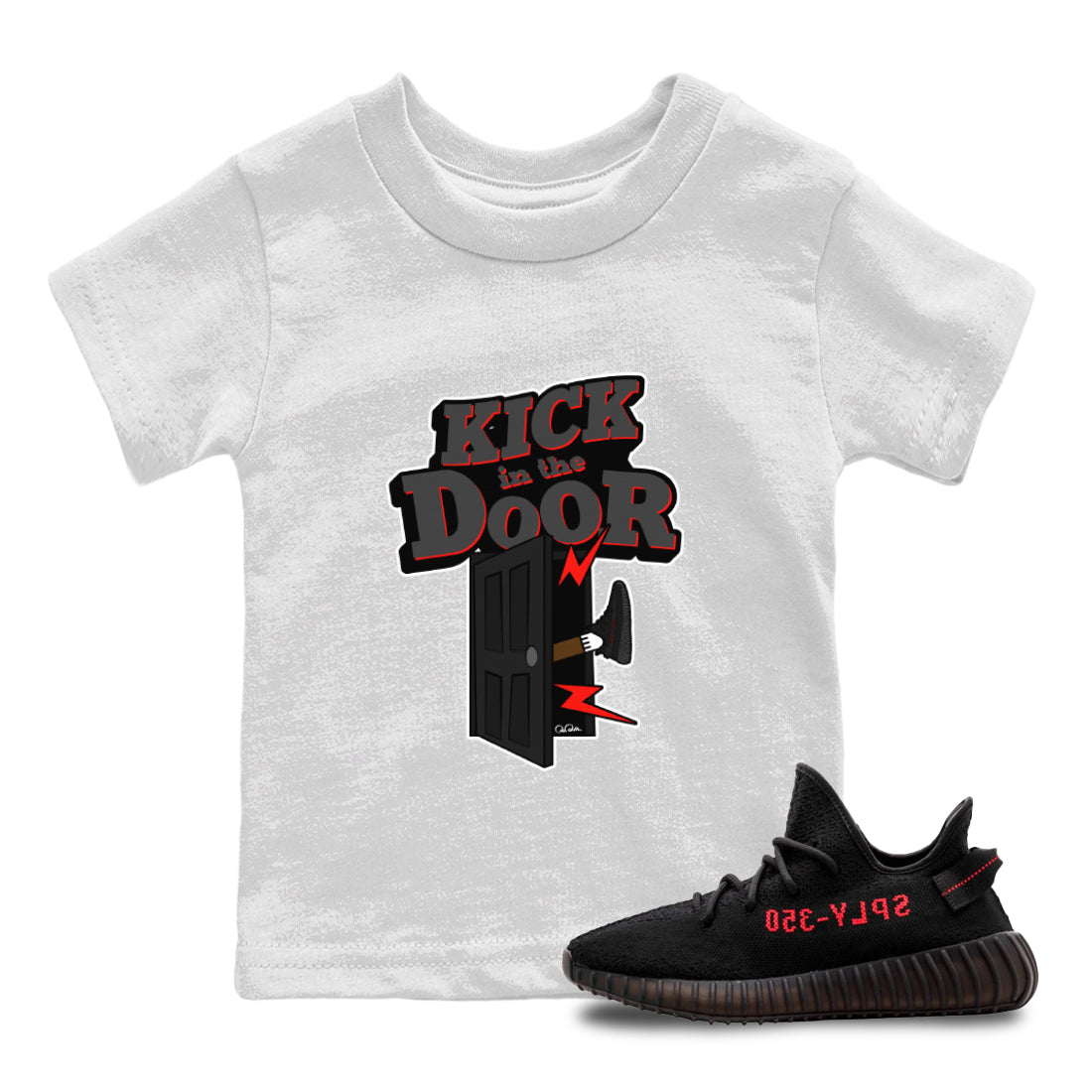 Yeezy 350 Bred shirt to match jordans Kick In The Door sneaker tees Adidas Yeezy Boost V2 350 Bred SNRT Sneaker Release Tees Baby Toddler White 1 T-Shirt