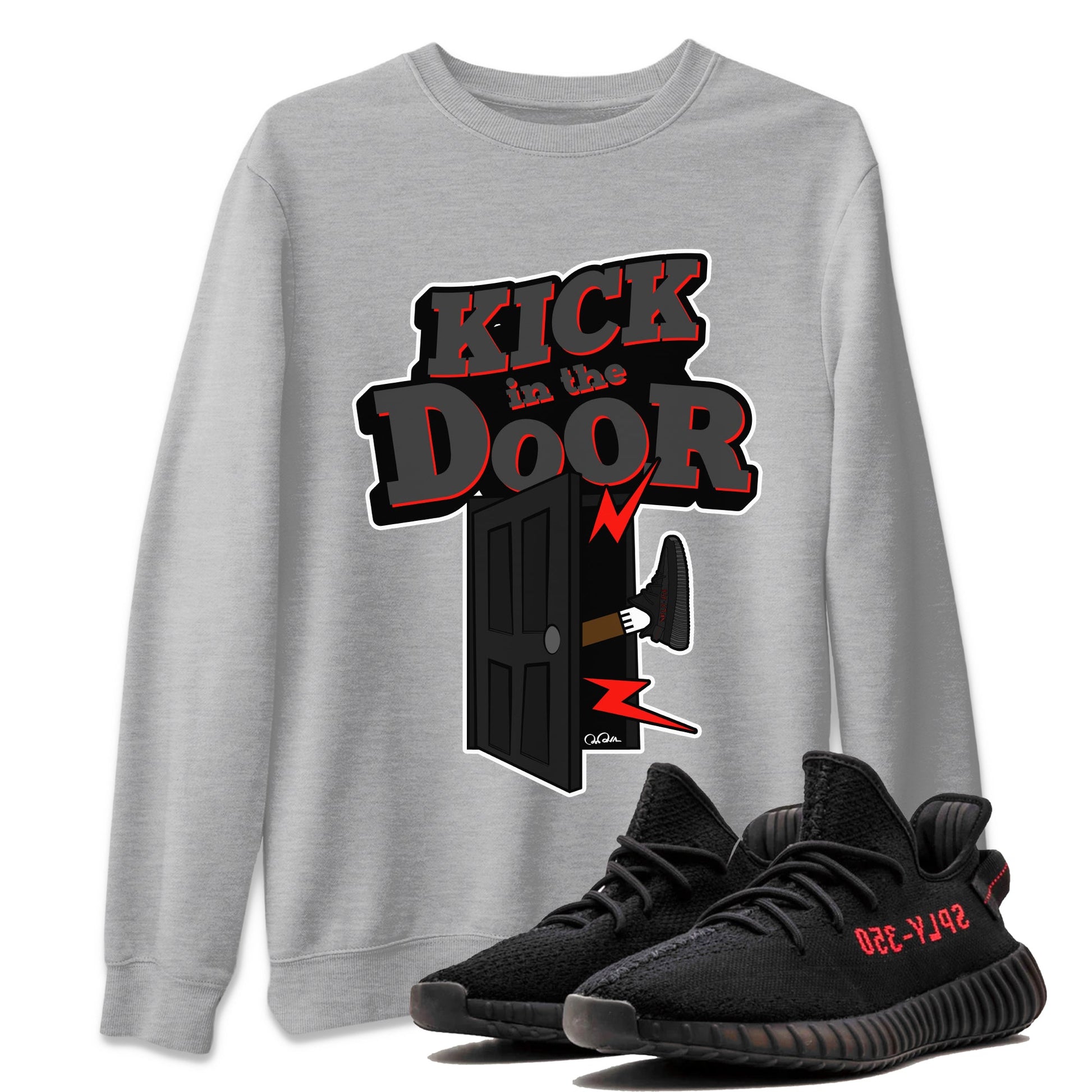 Yeezy 350 Bred shirt to match jordans Kick In The Door sneaker tees Adidas Yeezy Boost V2 350 Bred SNRT Sneaker Release Tees Unisex Heather Grey 1 T-Shirt