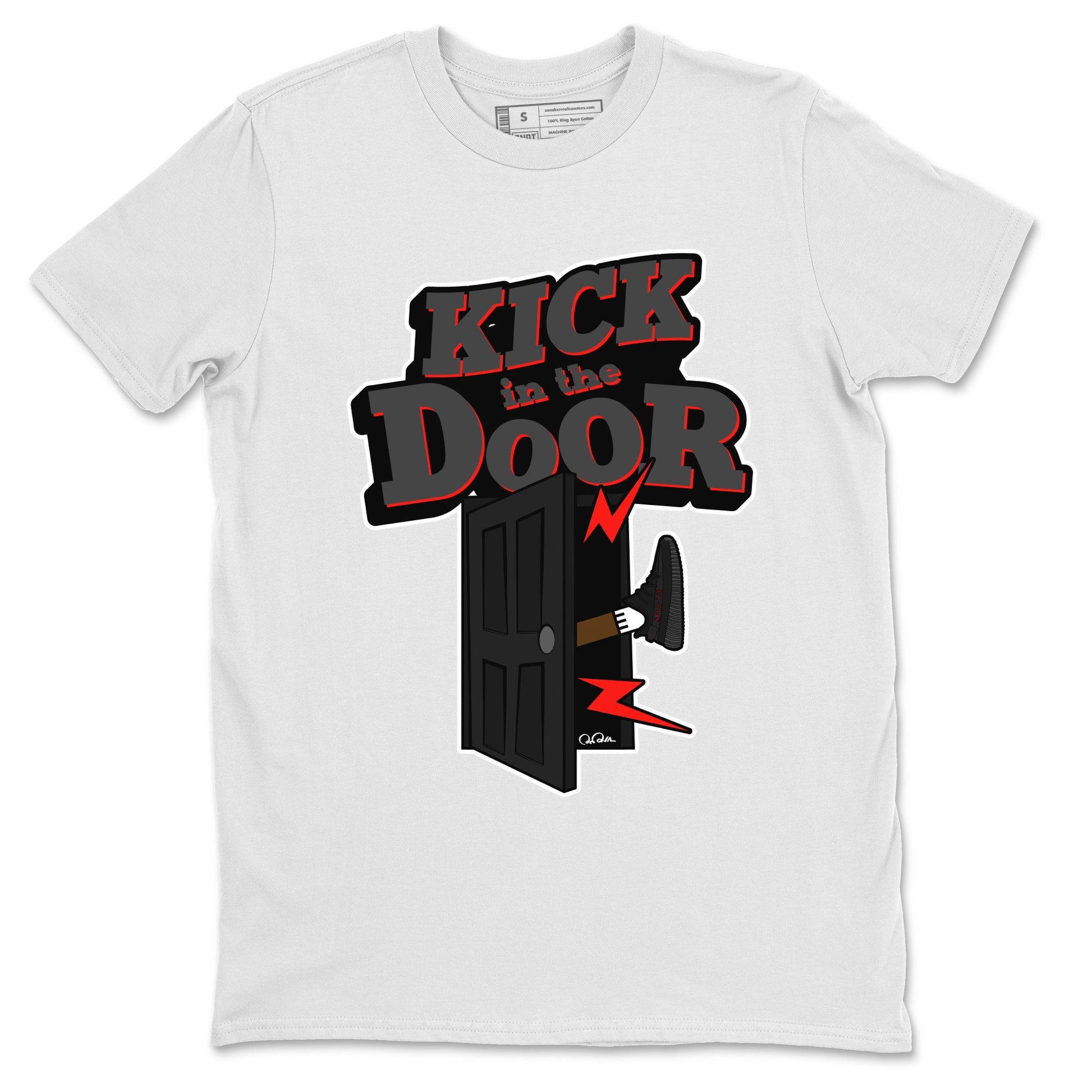 Yeezy 350 Bred shirt to match jordans Kick In The Door sneaker tees Adidas Yeezy Boost V2 350 Bred SNRT Sneaker Release Tees Unisex White 2 T-Shirt