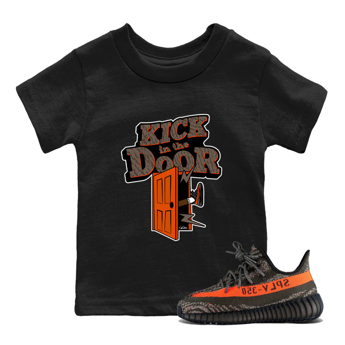 Yeezy 350 Carbon Beluga shirt to match jordans Kick In The Door sneaker tees Adidas Yeezy Boost 350 Carbon Beluga SNRT Sneaker Release Tees Baby Toddler Black 1 T-Shirt