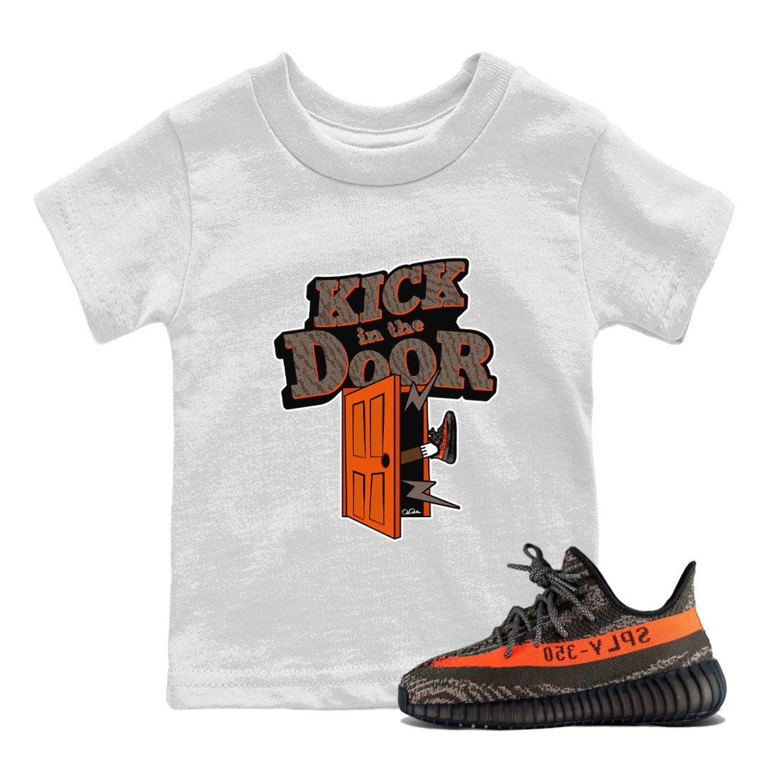 Yeezy 350 Carbon Beluga shirt to match jordans Kick In The Door sneaker tees Adidas Yeezy Boost 350 Carbon Beluga SNRT Sneaker Release Tees Baby Toddler White 1 T-Shirt