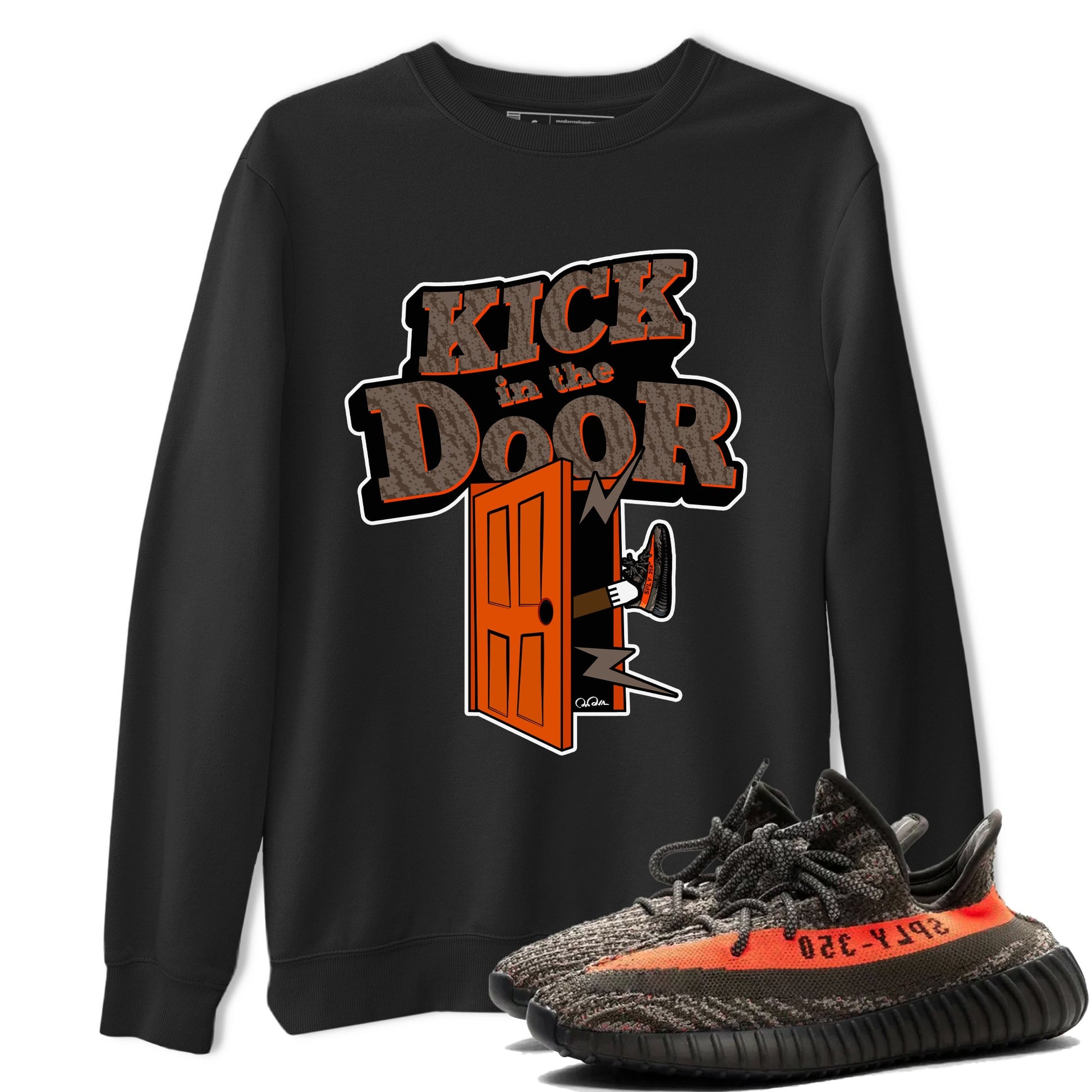 Yeezy 350 Carbon Beluga shirt to match jordans Kick In The Door sneaker tees Adidas Yeezy Boost 350 Carbon Beluga SNRT Sneaker Release Tees Unisex Black 1 T-Shirt