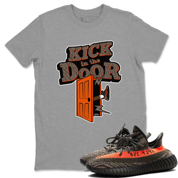 Yeezy 350 Carbon Beluga shirt to match jordans Kick In The Door sneaker tees Adidas Yeezy Boost 350 Carbon Beluga SNRT Sneaker Release Tees Unisex Heather Grey 1 T-Shirt