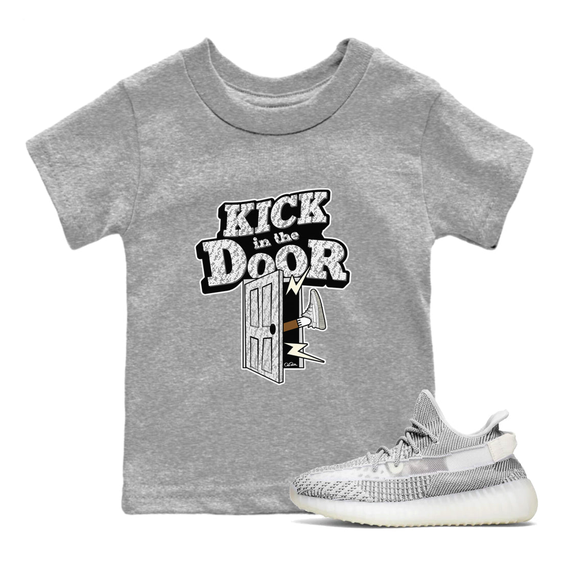 Yeezy 350 Static shirt to match jordans Kick In The Door sneaker tees Adidas Yeezy 350 Static SNRT Sneaker Release Tees Baby Toddler Heather Grey 1 T-Shirt