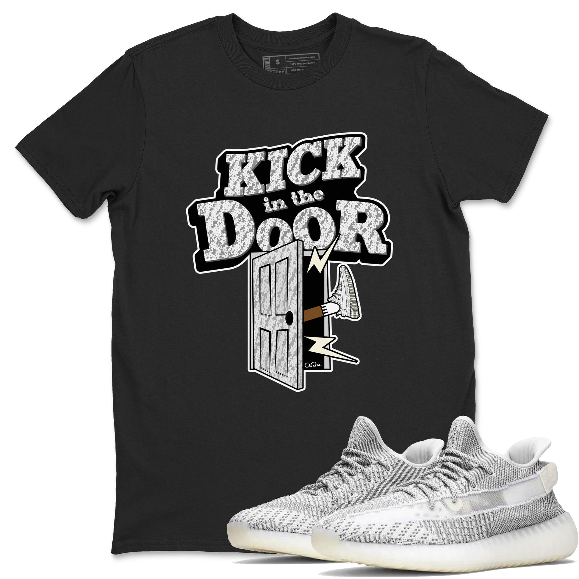 Yeezy 350 Static shirt to match jordans Kick In The Door sneaker tees Adidas Yeezy 350 Static SNRT Sneaker Release Tees Unisex Black 1 T-Shirt