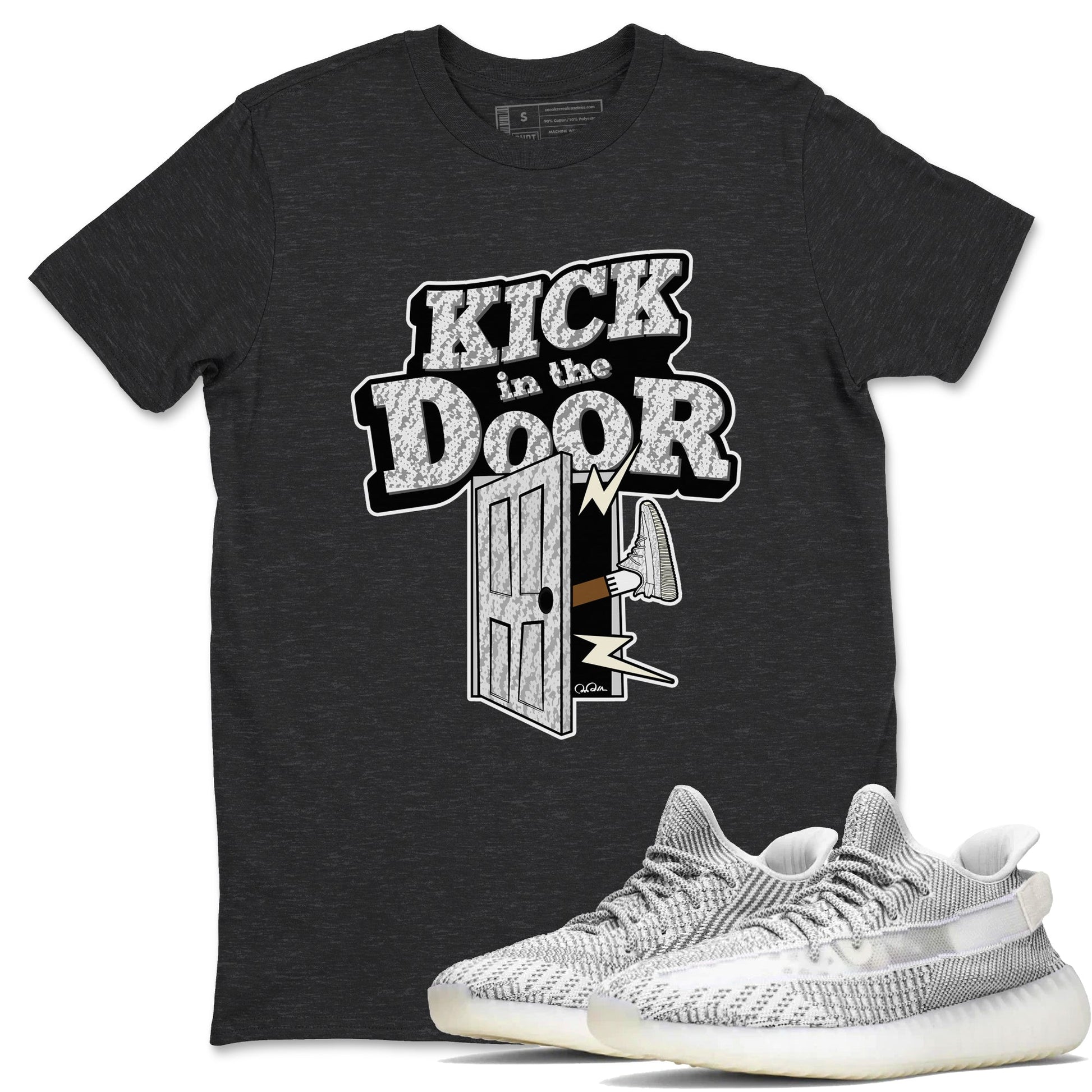 Yeezy 350 Static shirt to match jordans Kick In The Door sneaker tees Adidas Yeezy 350 Static SNRT Sneaker Release Tees Unisex Charcoal Heather 1 T-Shirt