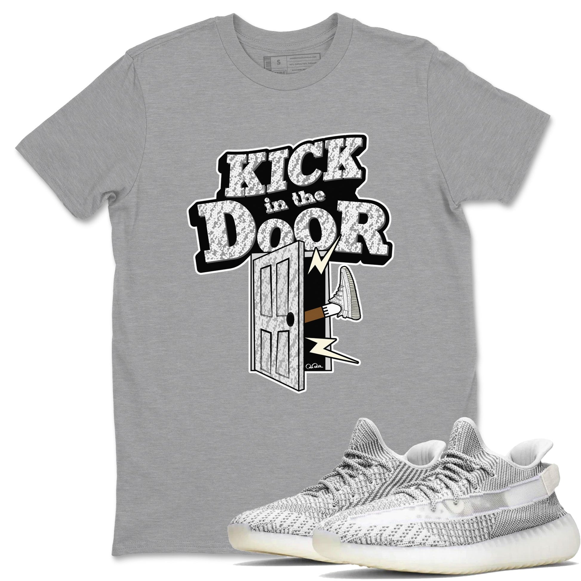 Yeezy 350 Static shirt to match jordans Kick In The Door sneaker tees Adidas Yeezy 350 Static SNRT Sneaker Release Tees Unisex Heather Grey 1 T-Shirt