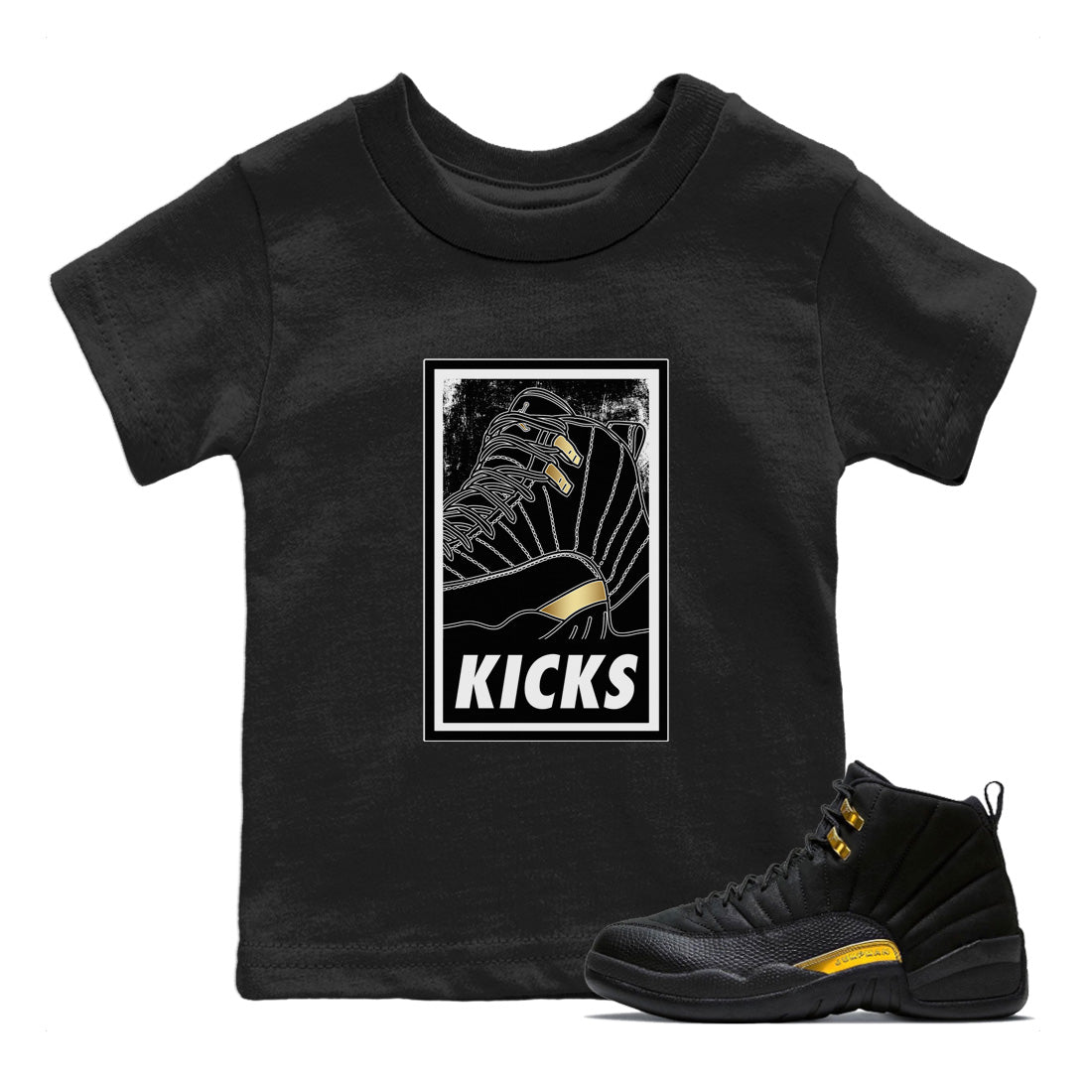 Jordan 12 Black Taxi Sneaker Match Tees KICKS Sneaker Tees Jordan 12 Black Taxi Sneaker Release Tees Kids Shirts