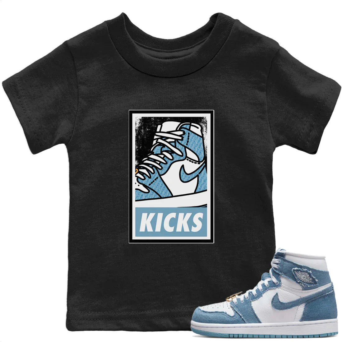 Jordan 1 Denim Sneaker Match Tees KICKS Sneaker Tees Jordan 1 Denim Sneaker Release Tees Kids Shirts