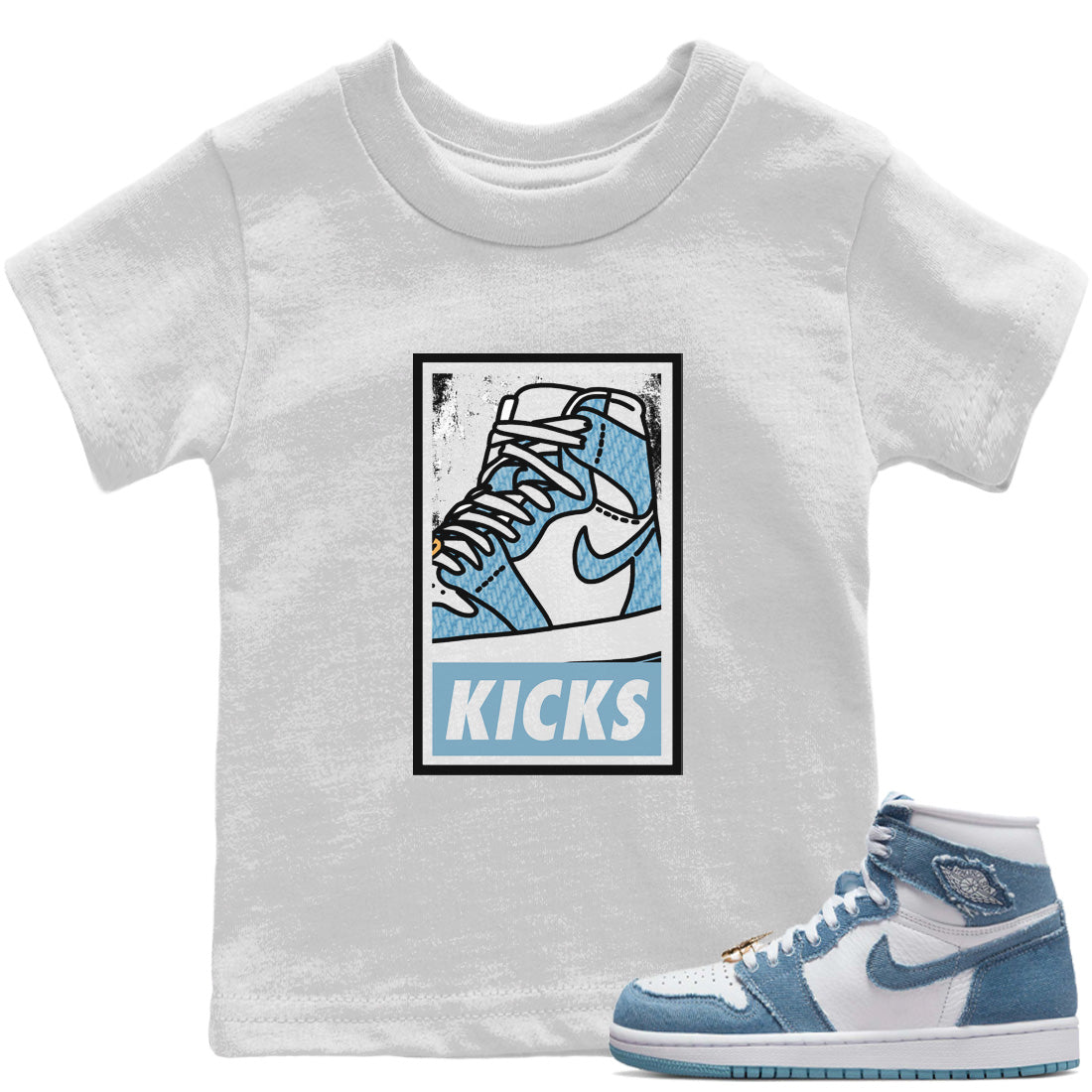 Jordan 1 Denim Sneaker Match Tees KICKS Sneaker Tees Jordan 1 Denim Sneaker Release Tees Kids Shirts