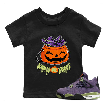 Air Jordan 4 Canyon Purple shirt to match jordans Kicks Or Treat sneaker tees AJ4 Canyon Purple Halloween Custumes SNRT Sneaker Release Tees Baby Toddler Black 1 T-Shirt